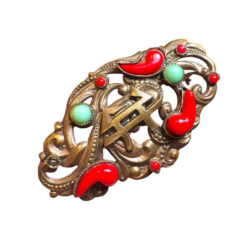 Vintage, MAX NEIGER, Asian Style, Glass, Filigree, Gold Tone, Neiger Brothers